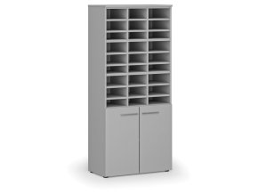 Třídicí regál s dveřmi PRIMO GRAY, 800 x 420 x 1781 mm, 27 přihrádek, šedý
