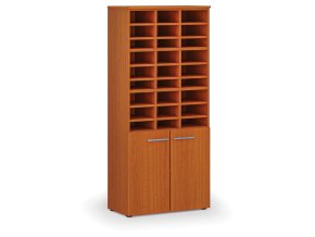 Třídicí regál s dveřmi PRIMO WOOD, 800 x 420 x 1781 mm, 27 přihrádek, třešeň