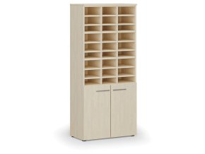 Třídicí regál s dveřmi PRIMO WOOD, 800 x 420 x 1781 mm, 27 přihrádek, bříza