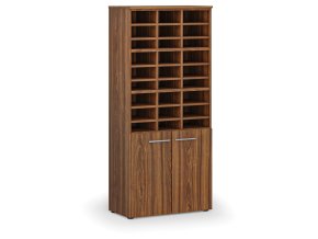 Třídicí regál s dveřmi PRIMO WOOD, 800 x 420 x 1781 mm, 27 přihrádek, ořech