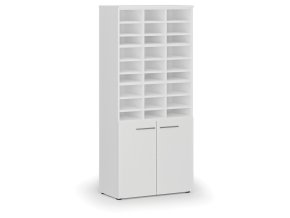 Třídicí regál s dveřmi PRIMO WHITE, 800 x 420 x 1781 mm, 27 přihrádek, bílá
