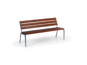 Venkovní lavička STACK, stohovatelná, s opěradlem, zinkovaná, 1500 mm, mahagon tmavý