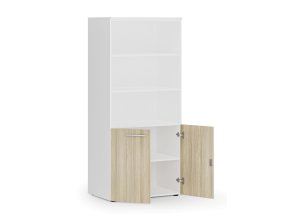 Kombinovaná kancelářská skříň PRIMO WHITE, nízké dveře, 800 x 500 x 1781 mm, bílá/dub přírodní