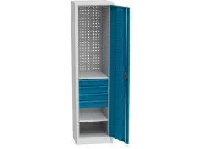 uzka dilenska zasuvkova skrin na naradi kovos 2 police 4 zasuvky svarovana 505 x 500 x 1950 mm 85003