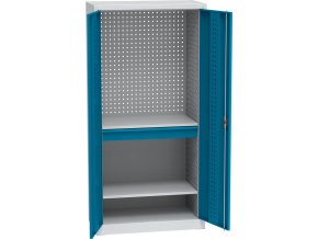 policova dilenska skrin na naradi kovos perforovany panel 2 police 1 zasuvka 950 x 500 x 1950 mm 85012