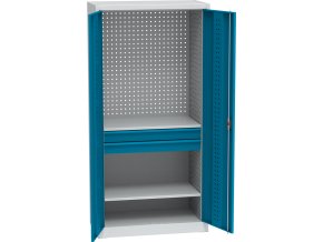 policova dilenska skrin na naradi kovos perforovany panel 2 police 2 zasuvky 950 x 500 x 1950 mm 85006