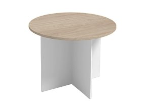 Jednací stůl s kulatou deskou PRIMO WHITE, průměr 100 cm, bílá/dub přírodní