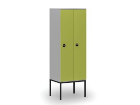 Dřevěná šatní skříňka s podnoží, 2 oddíly, 1871 x 600 x 500 mm, RFID zámek, šedá/zelená