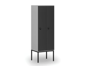 Dřevěná šatní skříňka s podnoží, 2 oddíly, 1871 x 600 x 500 mm, RFID zámek, šedá/grafit
