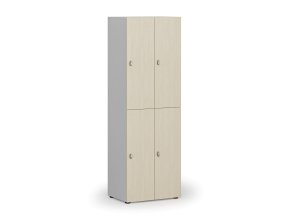 Dřevěná šatní skříňka s úložnými boxy, 4 boxy, otočný zámek, šedá/bříza