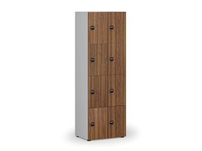 Dřevěná šatní skříňka s úložnými boxy, 8 boxů, RFID zámek, šedá/ořech