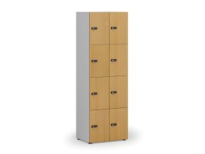 Dřevěná šatní skříňka s úložnými boxy, 8 boxů, mechanický kódový zámek, šedá/buk
