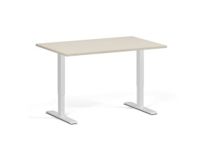 Výškově nastavitelný stůl, 120x80 cm, 1 motor, bílá podnož, bříza