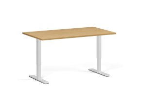 Výškově nastavitelný stůl, 140x80 cm, 1 motor, bílá podnož, buk