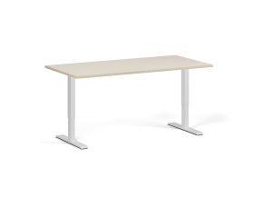 Výškově nastavitelný stůl, 160x80 cm, 1 motor, bílá podnož, bříza