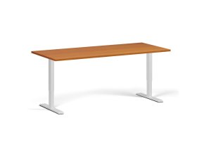 Výškově nastavitelný stůl, 180x80 cm, 1 motor, bílá podnož, třešeň