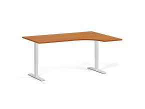 Rohový výškově nastavitelný stůl, 160x120 cm, 1 motor, L/P, bílá podnož, třešeň
