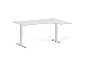 Rohový výškově nastavitelný stůl, 160x120 cm, 1 motor, L/P, bílá podnož, bílá