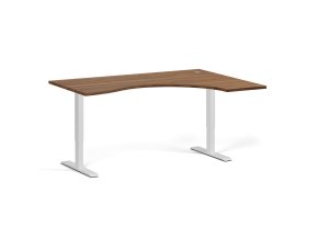 Ergonomický výškově nastavitelný stůl, 160x120 cm, 1 motor, L/P, bílá podnož, ořech