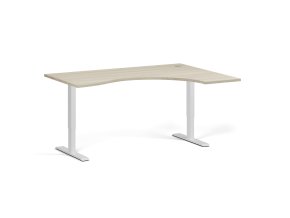 Ergonomický výškově nastavitelný stůl, 160x120 cm, 1 motor, L/P, bílá podnož, dub přírodní