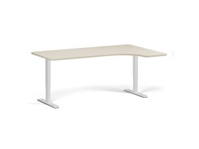Rohový výškově nastavitelný stůl, 180x120 cm, 1 motor, L/P, bílá podnož, bříza