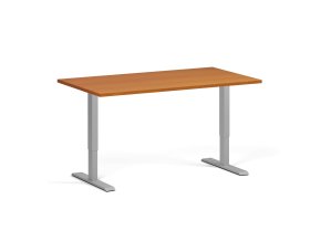 Výškově nastavitelný stůl, 140x80 cm, 1 motor, šedá podnož, třešeň