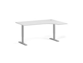 Rohový výškově nastavitelný stůl, 160x120 cm, 1 motor, L/P, šedá podnož, bílá