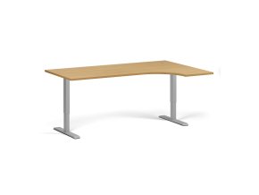 Rohový výškově nastavitelný stůl, 180x120 cm, 1 motor, L/P, šedá podnož, buk