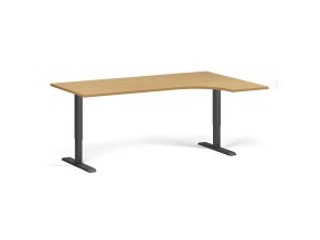Rohový výškově nastavitelný stůl, 180x120 cm, 1 motor, L/P, černá podnož, buk