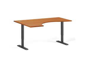 Ergonomický výškově nastavitelný stůl, 160x120 cm, 1 motor, L/P, černá podnož, třešeň