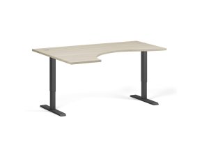 Ergonomický výškově nastavitelný stůl, 160x120 cm, 1 motor, L/P, černá podnož, dub přírodní