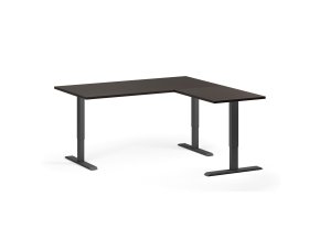 Rohový výškově nastavitelný stůl, 160x160 cm, 3 motory, L/P, černá podnož, wenge
