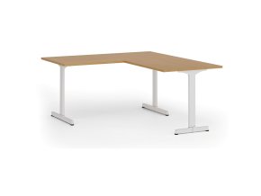 Rohový kancelářský stůl PRIMO BETA L, 160x180 cm, L/P, bílá podnož, buk