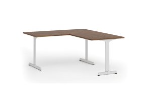Rohový kancelářský stůl PRIMO BETA L, 160x180 cm, L/P, bílá podnož, ořech