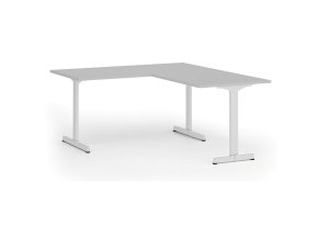Rohový kancelářský stůl PRIMO BETA L, 160x180 cm, L/P, bílá podnož, šedá