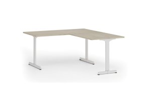 Rohový kancelářský stůl PRIMO BETA L, 160x180 cm, L/P, bílá podnož, dub přírodní