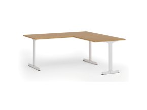 Rohový kancelářský stůl PRIMO BETA L, 180x180 cm, L/P, bílá podnož, buk