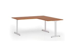 Rohový kancelářský stůl PRIMO BETA L, 180x180 cm, L/P, bílá podnož, třešeň