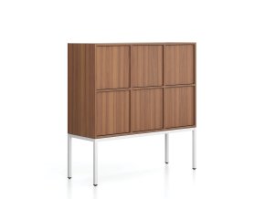 kancelarska skrin frame nizka bila podnoz 6x dvere 1299 x 450 x 1331 mm push lock orech 79636