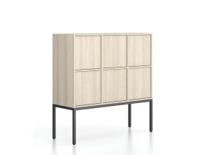 kancelarska skrin frame nizka cerna podnoz 6x dvere 1299 x 450 x 1331 mm push lock dub prirodni 79596