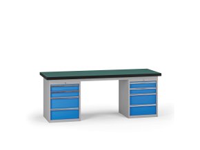 pracovni stul do dilny g8 2100 x 750 x 800 mm 2x kontejner 8 zasuvek modra 138026