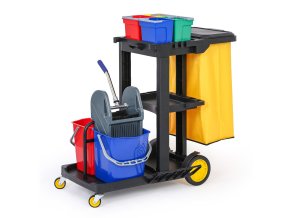 profesionalni uklidovy vozik se 6 kbeliky a pytlem s vikem 1120 710 1100 mm 144364