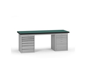 pracovni stul do dilny g8 2100 x 750 x 800 mm 2x kontejner 12 zasuvek seda 138039