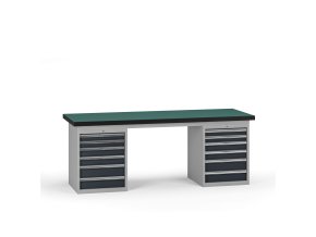 pracovni stul do dilny g8 2100 x 750 x 800 mm 2x kontejner 12 zasuvek grafit 138040