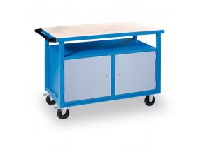 Pojízdný pracovní stůl do dílny GÜDE Basic, smrk + buková překližka, 2 skříňky, 1190 x 600 x 850 mm, modrá