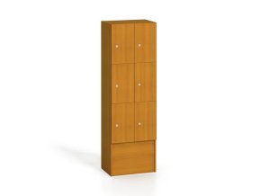 Dřevěná šatní skříňka s odkládacími boxy, 6 boxů, 1700 x 600 x 420 mm, cylindrický zámek, třešeň