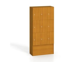 Dřevěná šatní skříňka s odkládacími boxy, 9 boxů, 1700 x 900 x 420 mm, cylindrický zámek, třešeň
