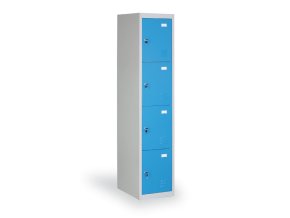 Šatní skříňka s úložnými boxy, 4 boxy, 1820 x 380 x 500 mm, cylindrický zámek, modré dveře