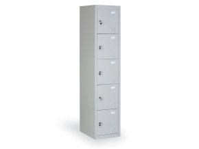 Šatní skříňka s úložnými boxy, 5 boxů, 1820 x 380 x 500 mm, cylindrický zámek, šedé dveře