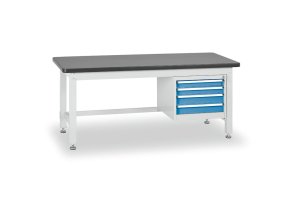 Profesionální dílenský stůl BL, 4 zásuvky, deska MDF + PVC, 1500x750 mm